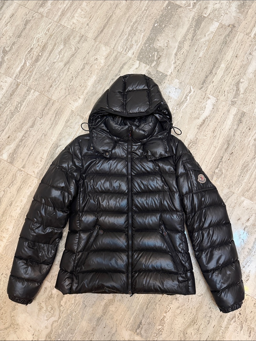 Moncler Black Glossy Quilted Hooded Puffer Jacket